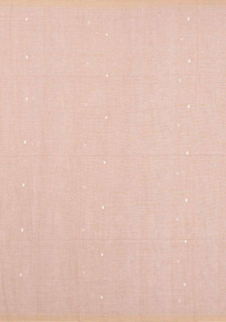 Taupe Handloom Bengal Cotton Saree With Coin Buttas With Buttas And Brocade Design For Women - Indya