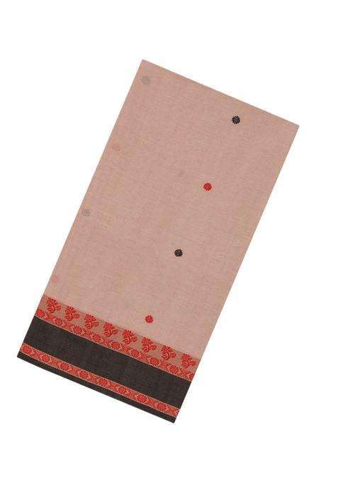 Dusty Peach Handloom Bengal Cotton Saree With Kamalam Buttas With Buttas And Brocade Design For Women