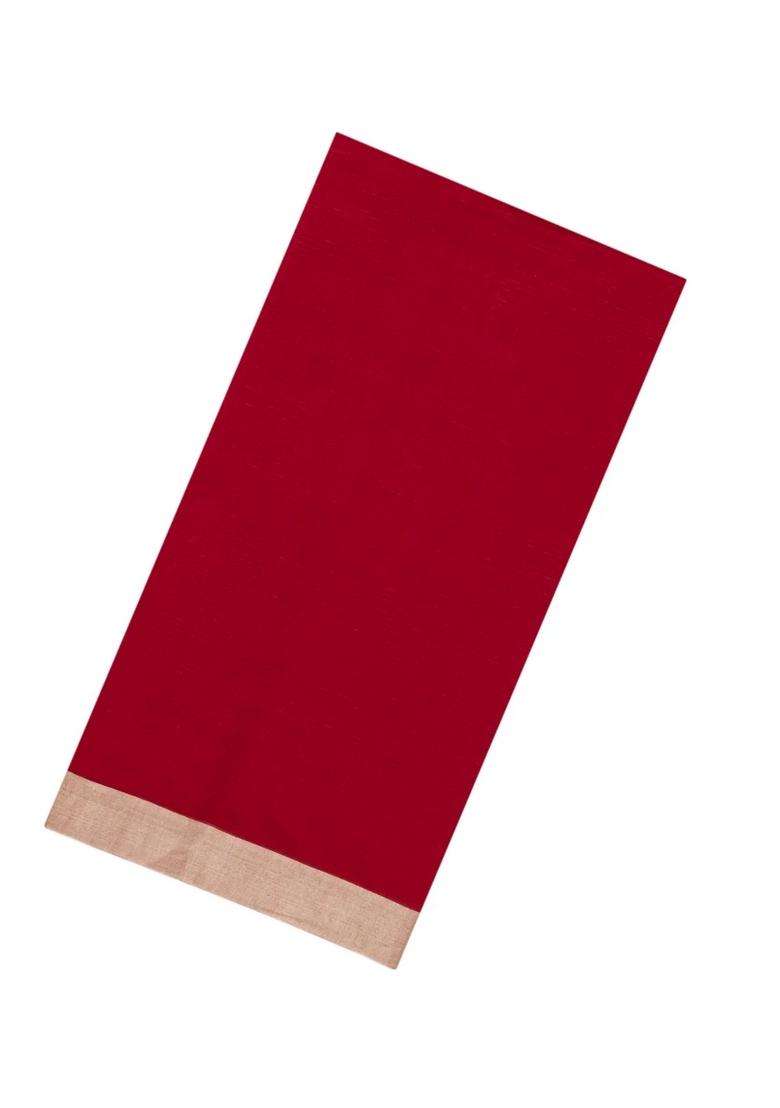 Red Handloom Bengal Cotton Saree With Contrast Border With Traditional Woven Design For Women - Indya
