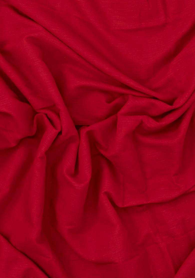 Red Handloom Bengal Cotton Saree With Contrast Border With Traditional Woven Design For Women - Indya
