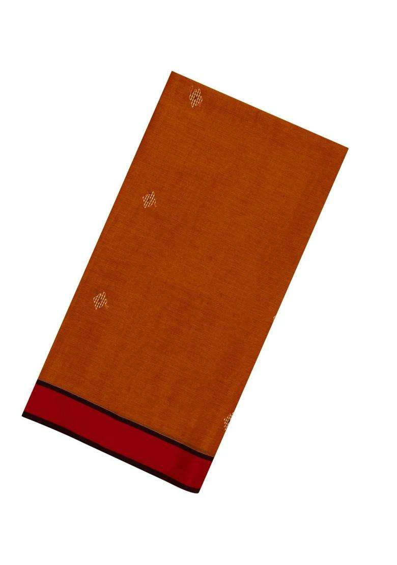 Orange Handloom Bengal Cotton Saree With Diamond Buttas With Buttas And Brocade Design For Women - Indya