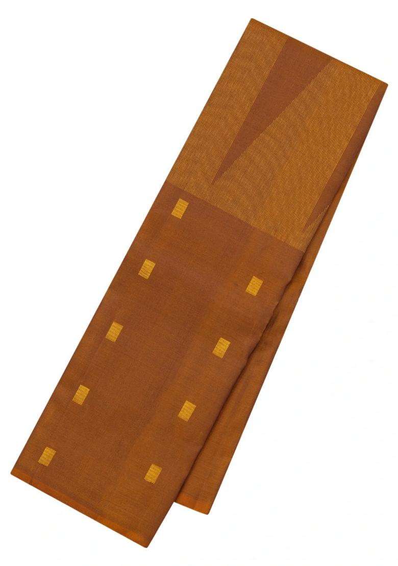Oil Mustard Handloom Kanchipuram Silk Saree With Square Buttas With Buttas And Brocade Design For Women - Indya