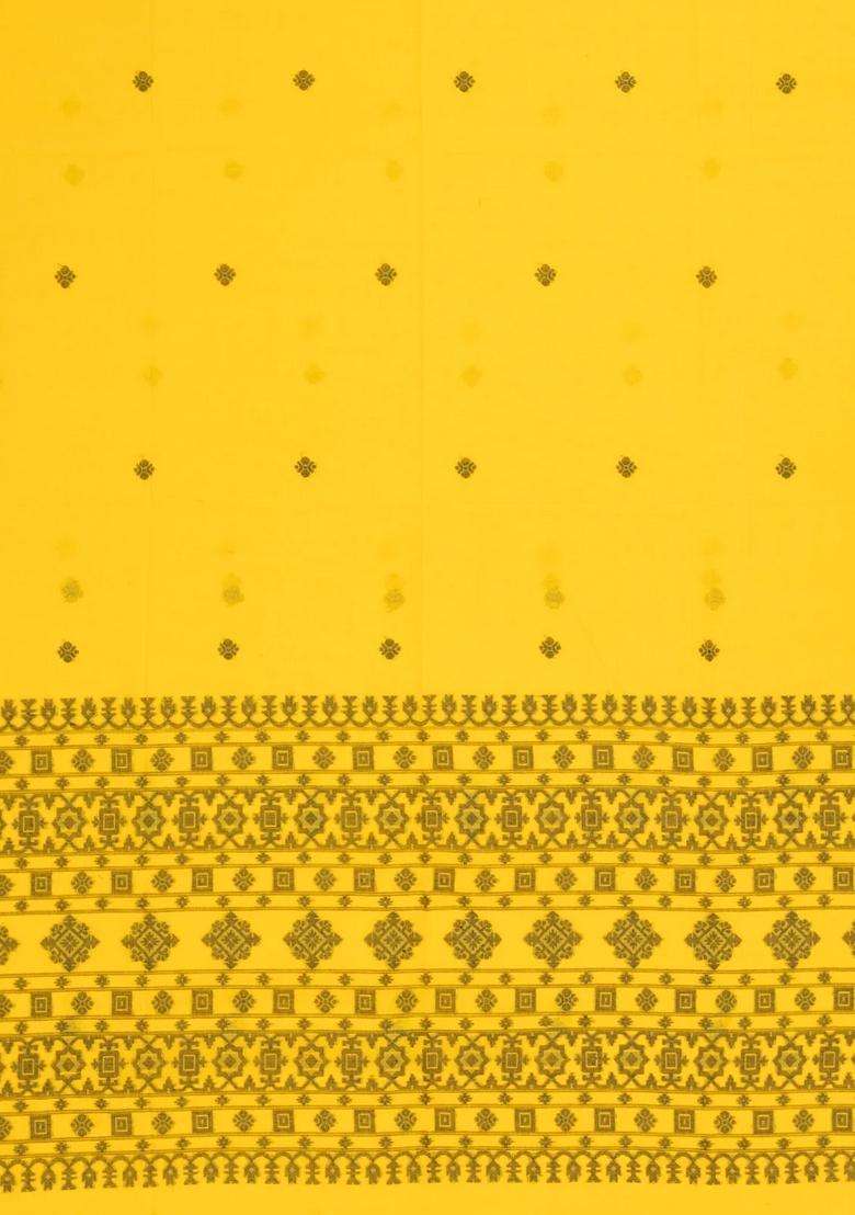 Yellow Handloom Bengal Cotton Saree With Kamalam Buttas With Buttas And Brocade Design For Women - Indya