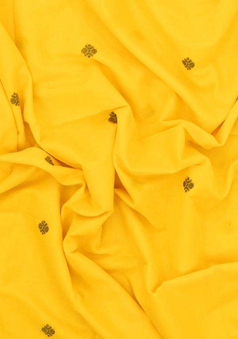 Yellow Handloom Bengal Cotton Saree With Kamalam Buttas With Buttas And Brocade Design For Women - Indya