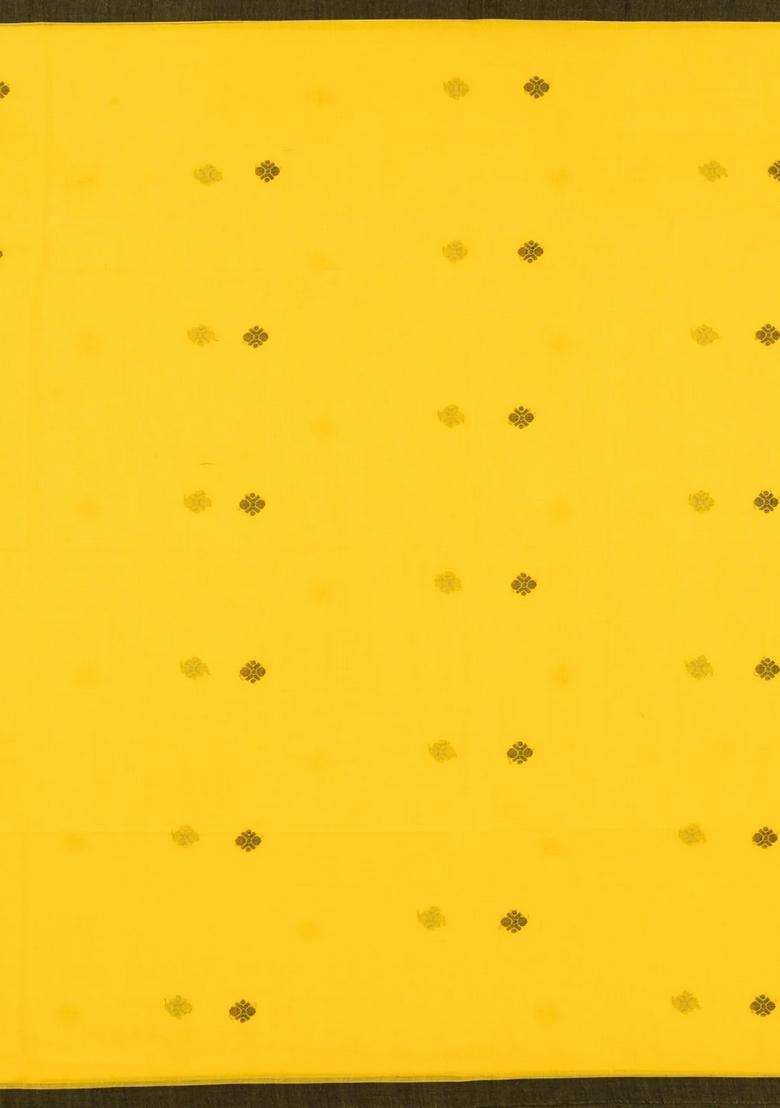 Yellow Handloom Bengal Cotton Saree With Kamalam Buttas With Buttas And Brocade Design For Women - Indya