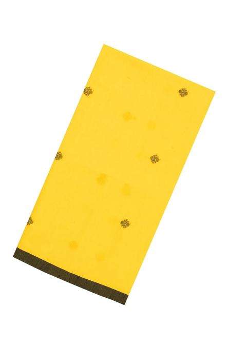 Yellow Handloom Bengal Cotton Saree With Kamalam Buttas With Buttas And Brocade Design For Women