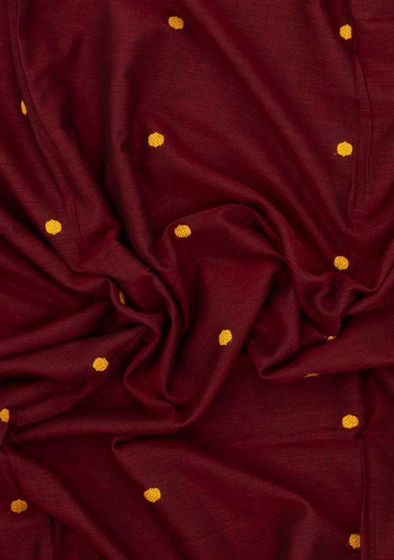 Crimson Handloom Bengal Cotton Saree With Kamalam Buttas With Buttas And Brocade Design For Women - Indya