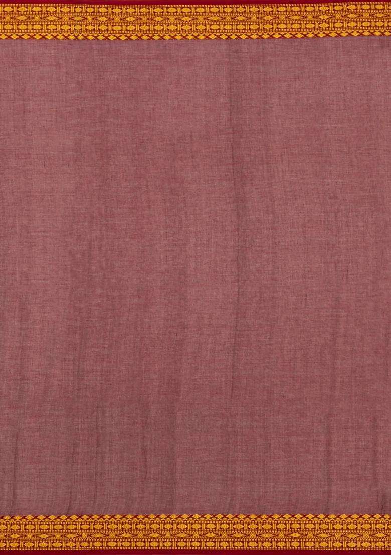 Crimson Handloom Bengal Cotton Saree With Kamalam Buttas With Buttas And Brocade Design For Women - Indya