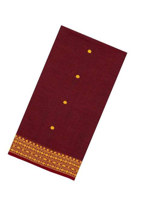 Crimson Handloom Bengal Cotton Saree With Kamalam Buttas With Buttas And Brocade Design For Women