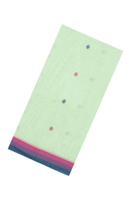 Mint Green Handloom Bengal Cotton Saree With Diamond Buttas With Buttas And Brocade Design For Women