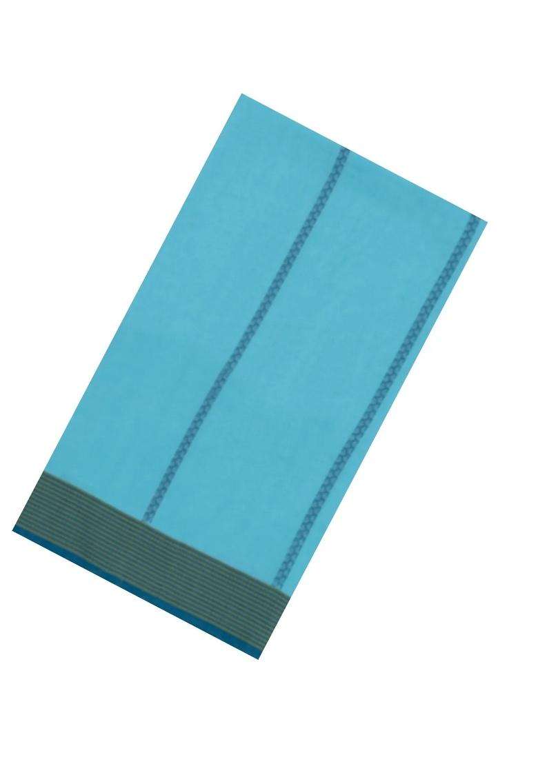 Turquoise Handloom Bengal Cotton Saree With Stripes With Checks And Stripes Design For Women - Indya