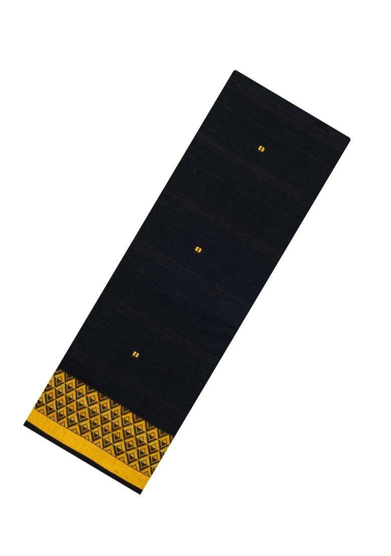 Black Handloom Bengal Cotton Saree With Floral Buttas With Buttas And Brocade Design For Women - Indya
