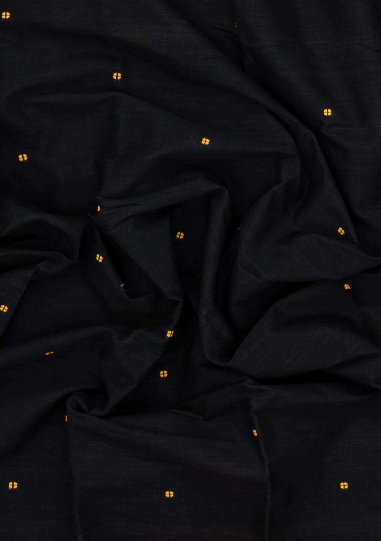 Black Handloom Bengal Cotton Saree With Floral Buttas With Buttas And Brocade Design For Women - Indya