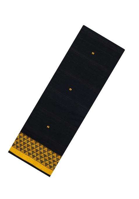 Black Handloom Bengal Cotton Saree With Floral Buttas With Buttas And Brocade Design For Women