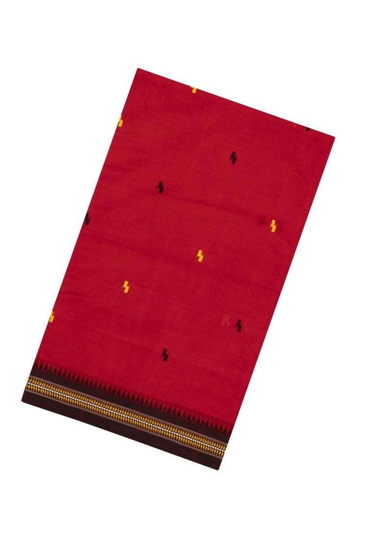 Crimson Handloom Bengal Cotton Saree With Cross Buttas With Buttas And Brocade Design For Women - Indya