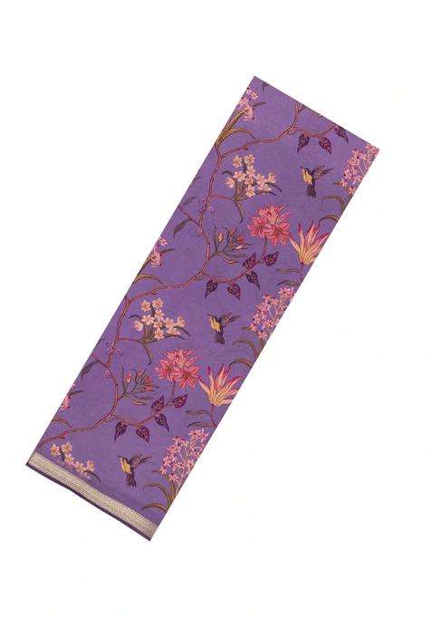 Lavander Lavender Printed Mysore Silk Crepe Saree With Floral Motifs For Women