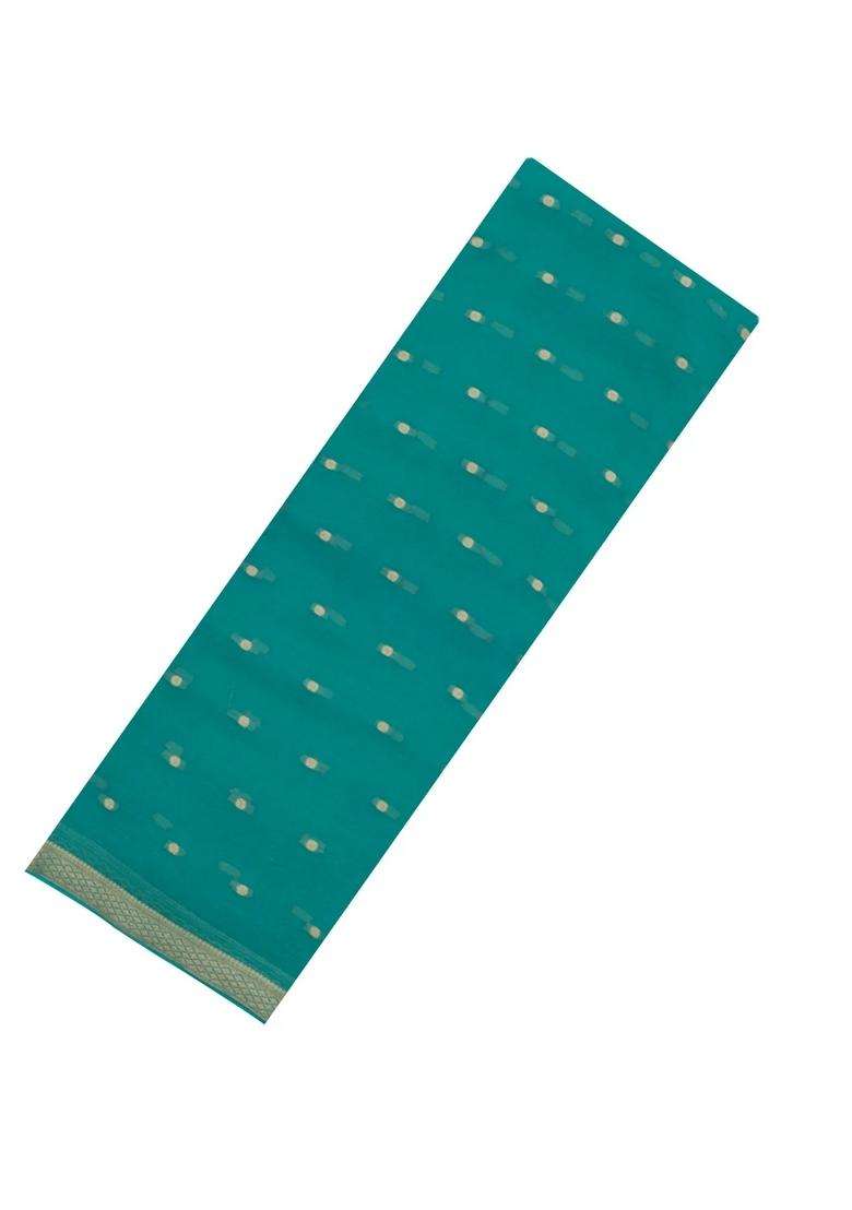 Aquamarine Woven Mysore Silk Crepe Saree With Coin Motifs With Buttas And Brocade Design For Women - Indya