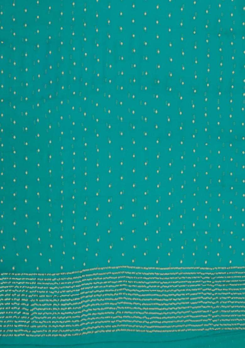 Aquamarine Woven Mysore Silk Crepe Saree With Coin Motifs With Buttas And Brocade Design For Women - Indya