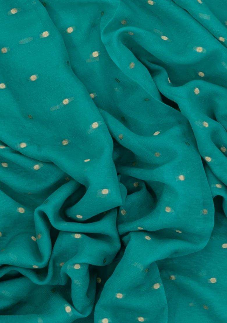 Aquamarine Woven Mysore Silk Crepe Saree With Coin Motifs With Buttas And Brocade Design For Women - Indya