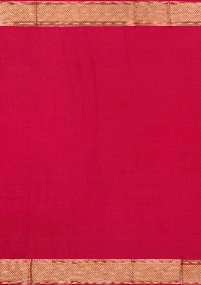 Crimson Woven Mysore Silk Crepe Saree With Floral Vine Motifs With Buttas And Brocade Design For Women - Indya