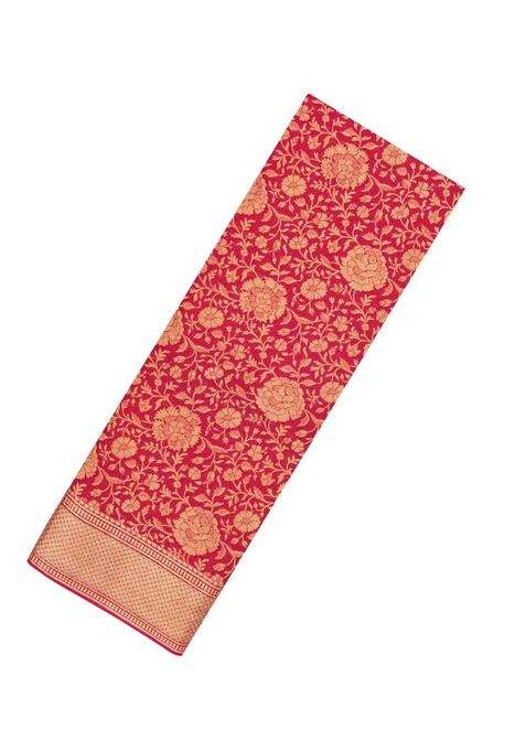 Crimson Woven Mysore Silk Crepe Saree With Floral Vine Motifs With Buttas And Brocade Design For Women