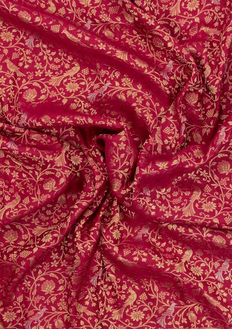 Crimson Woven Mysore Silk Crepe Saree With Peacock Vine Motifs With Buttas And Brocade Design For Women - Indya