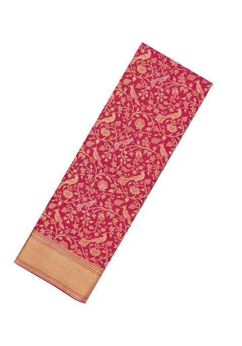 Crimson Woven Mysore Silk Crepe Saree With Peacock Vine Motifs With Buttas And Brocade Design For Women