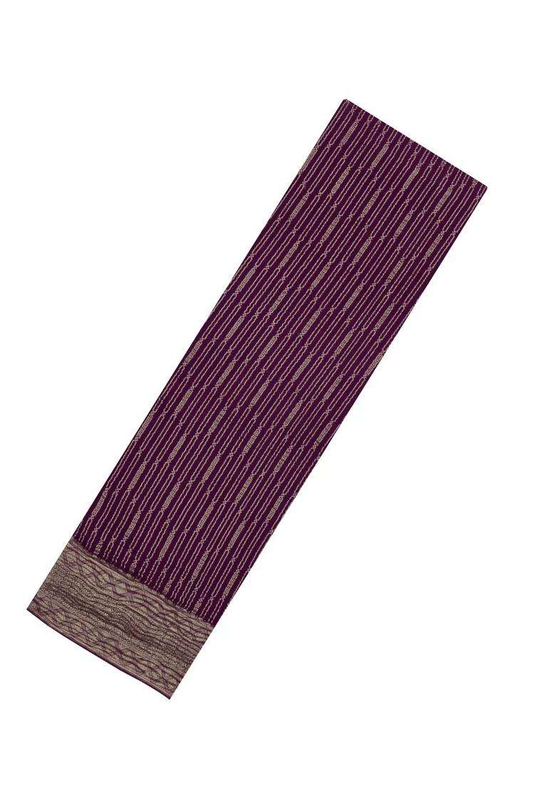 Magenta Woven Mysore Silk Crepe Saree With Zari Stripes With Checks And Stripes Design For Women - Indya