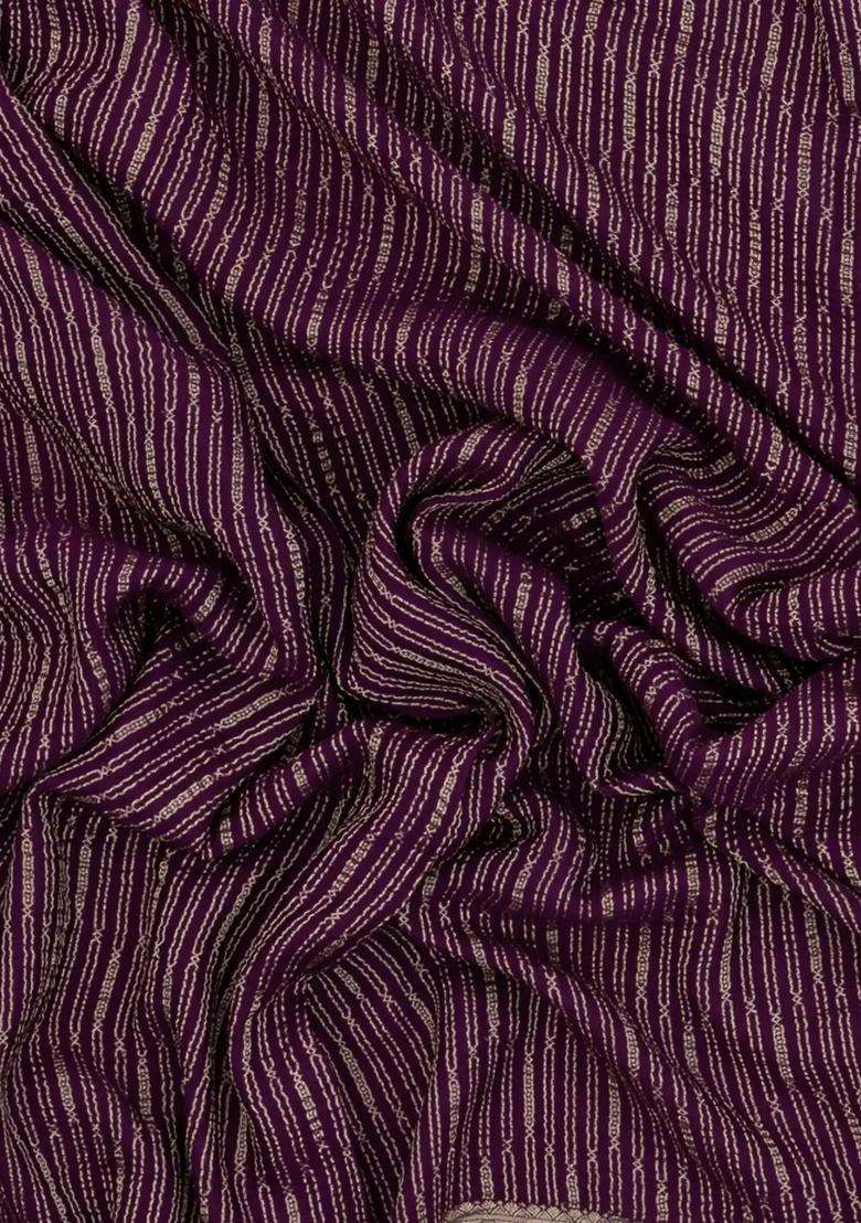 Magenta Woven Mysore Silk Crepe Saree With Zari Stripes With Checks And Stripes Design For Women - Indya