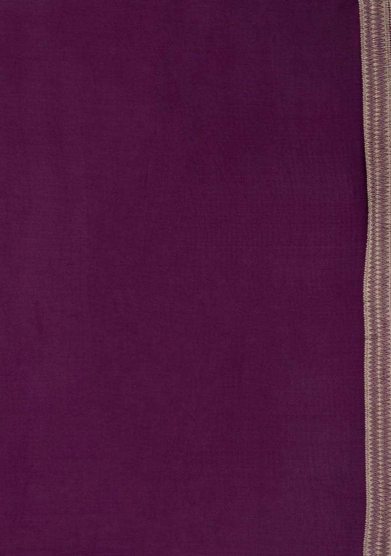 Magenta Woven Mysore Silk Crepe Saree With Zari Stripes With Checks And Stripes Design For Women - Indya