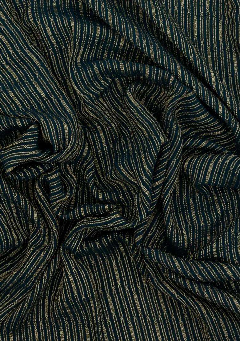 Teal Woven Mysore Silk Crepe Saree With Zari Stripes With Checks And Stripes Design For Women - Indya