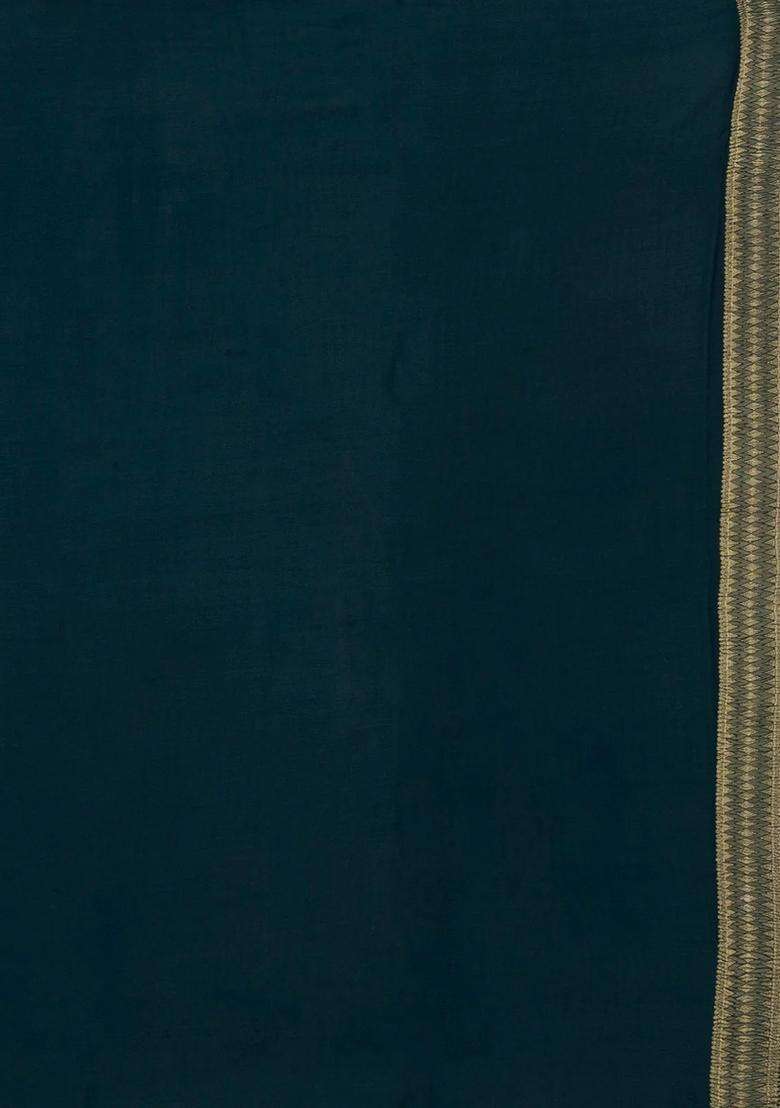 Teal Woven Mysore Silk Crepe Saree With Zari Stripes With Checks And Stripes Design For Women - Indya