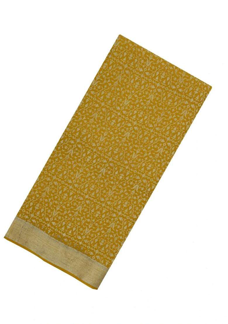Olive Green Woven Mysore Silk Crepe Saree With Geometric Floral Motifs With Buttas And Brocade Design For Women - Indya