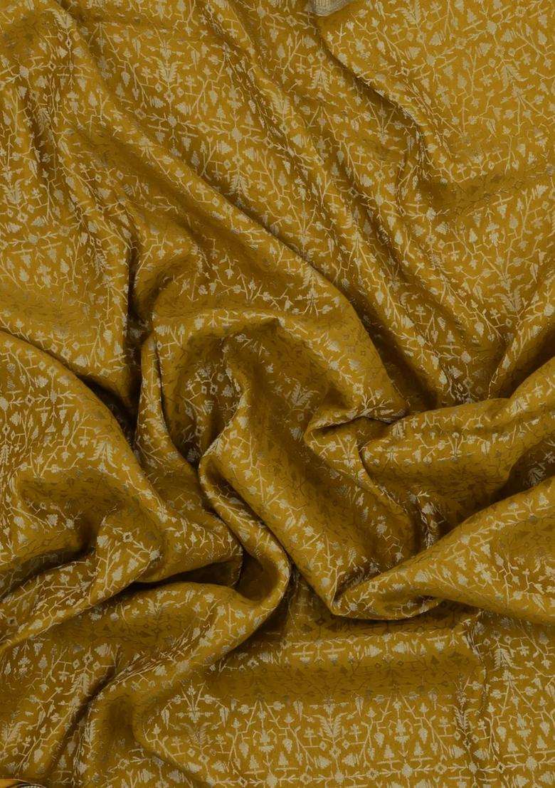 Olive Green Woven Mysore Silk Crepe Saree With Geometric Floral Motifs With Buttas And Brocade Design For Women - Indya