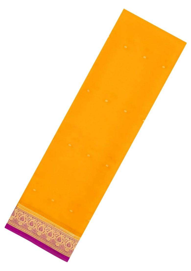 Mango Yellow Woven Mysore Silk Crepe Saree With Buttas Contrast Border With Buttas And Brocade Design For Women - Indya