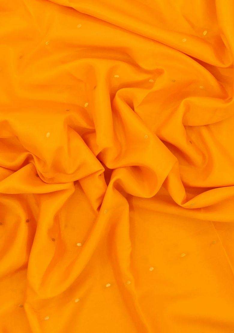 Mango Yellow Woven Mysore Silk Crepe Saree With Buttas Contrast Border With Buttas And Brocade Design For Women - Indya