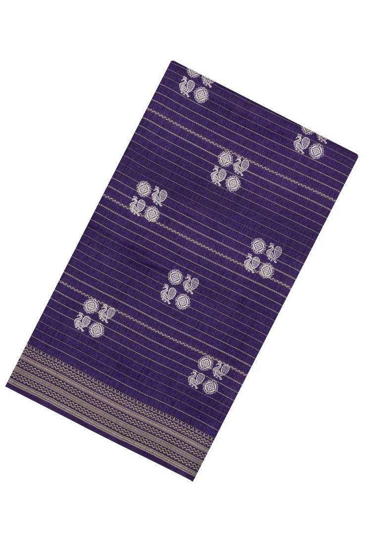 Violet Printed Synthetics Dola Silk Saree With Zari Stripes For Women - Indya
