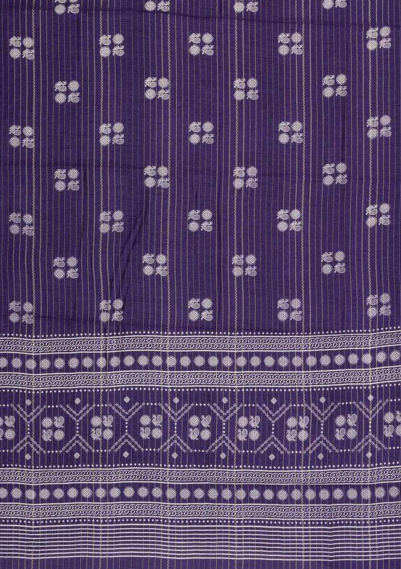 Violet Printed Synthetics Dola Silk Saree With Zari Stripes For Women - Indya