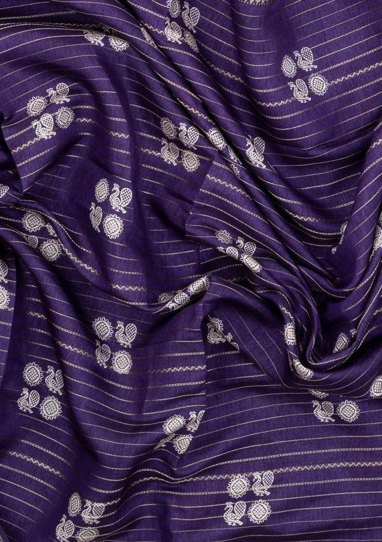 Violet Printed Synthetics Dola Silk Saree With Zari Stripes For Women - Indya
