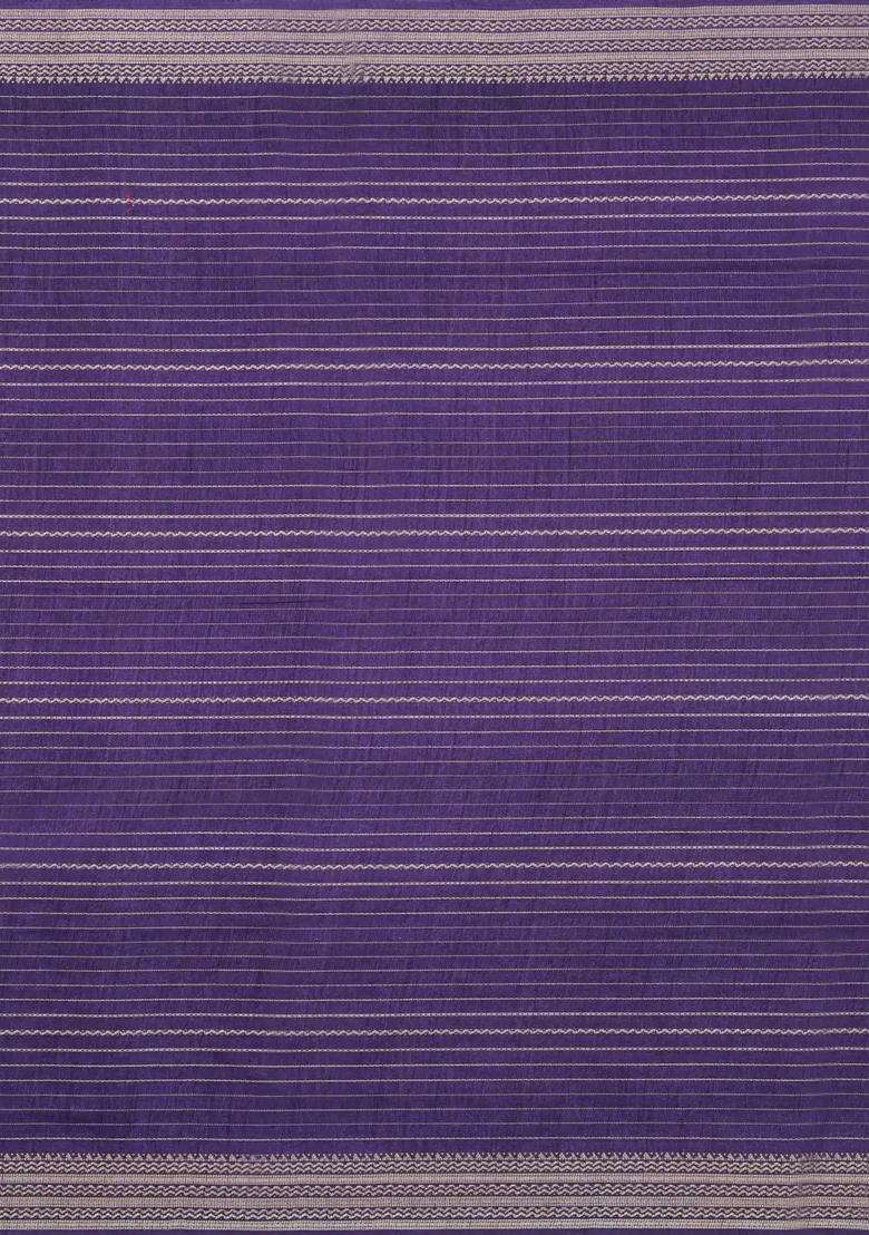 Violet Printed Synthetics Dola Silk Saree With Zari Stripes For Women - Indya