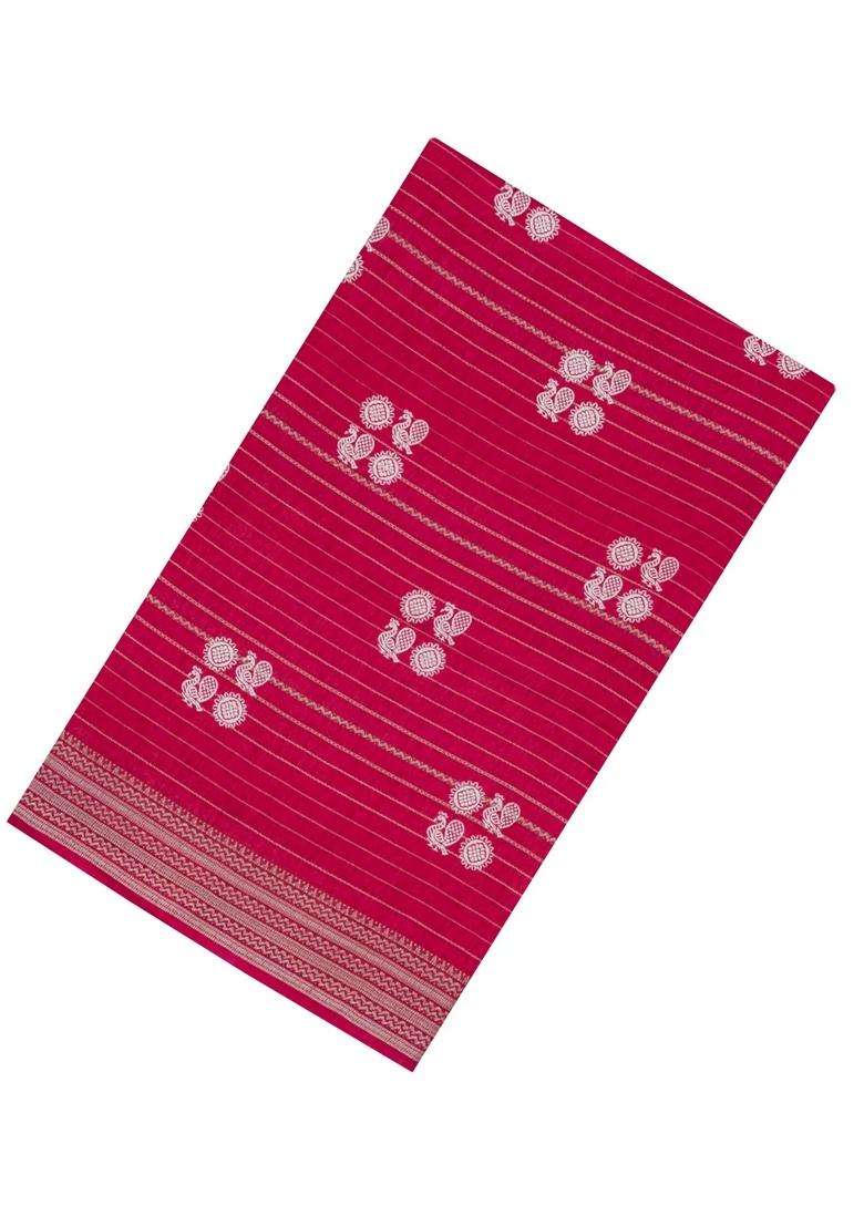 Red Printed Synthetics Dola Silk Saree With Zari Stripes For Women - Indya
