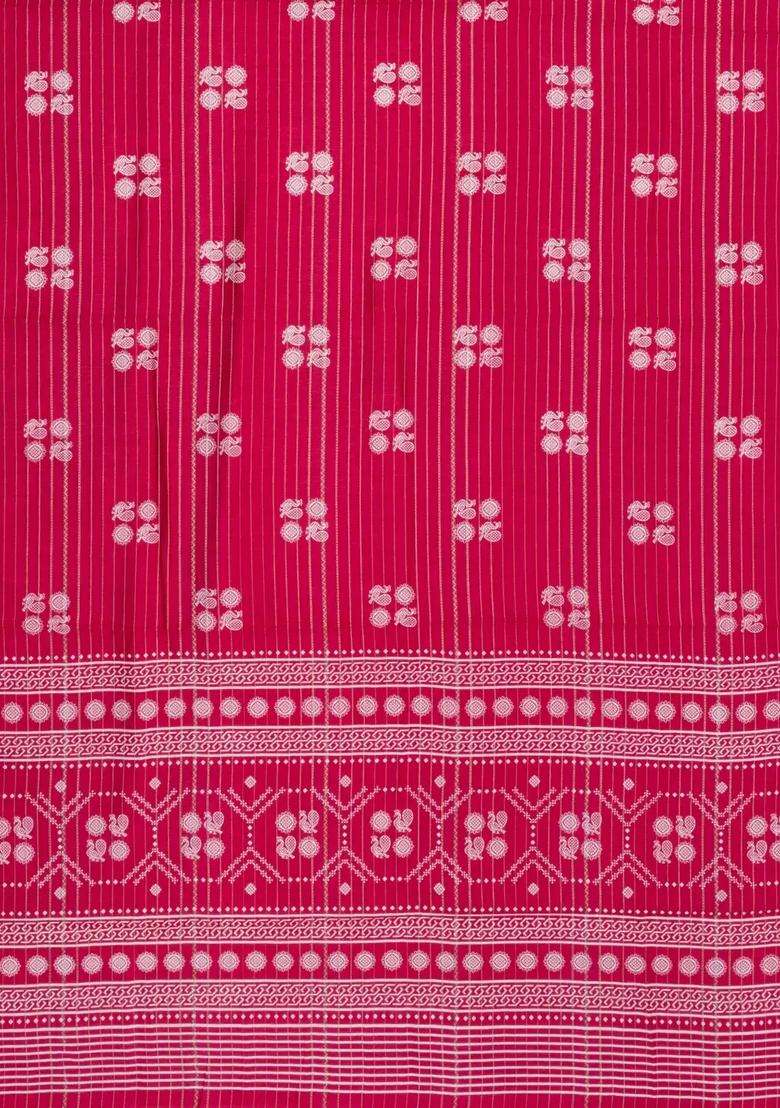 Red Printed Synthetics Dola Silk Saree With Zari Stripes For Women - Indya