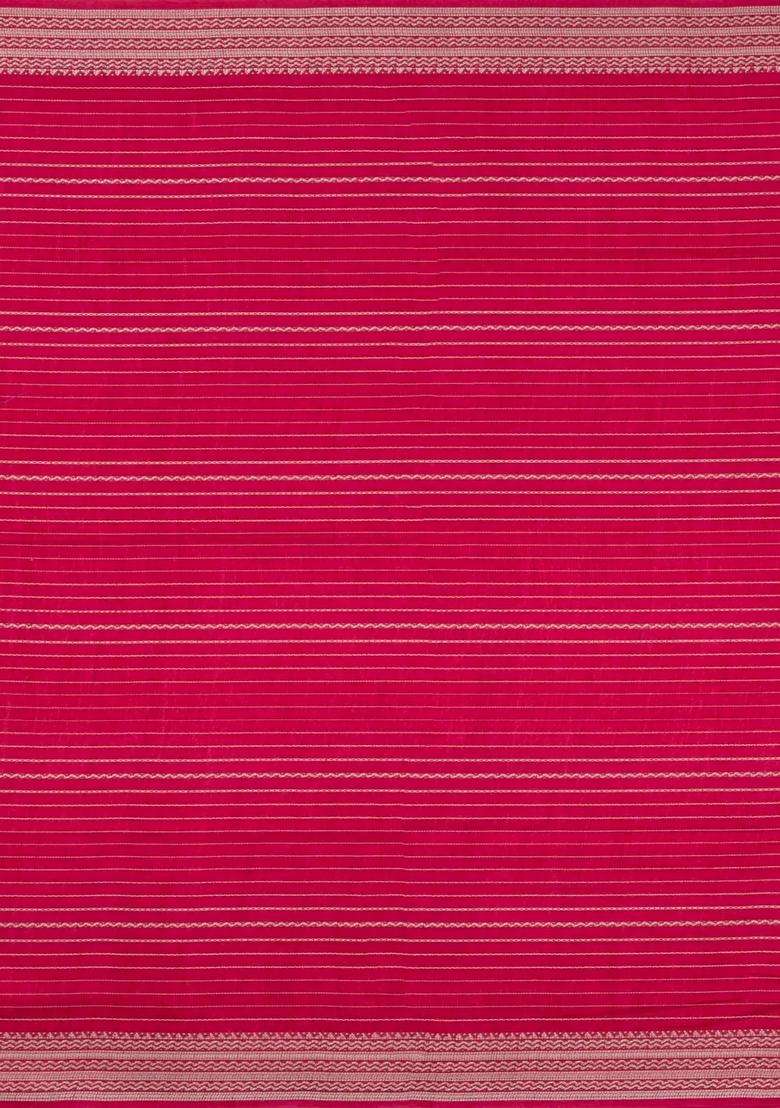 Red Printed Synthetics Dola Silk Saree With Zari Stripes For Women - Indya