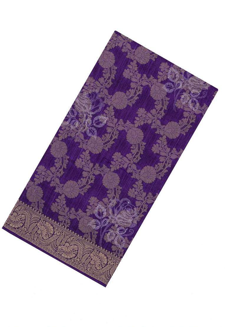 Purple Printed Synthetics Dola Silk Saree With Floral Zari Motifs For Women - Indya
