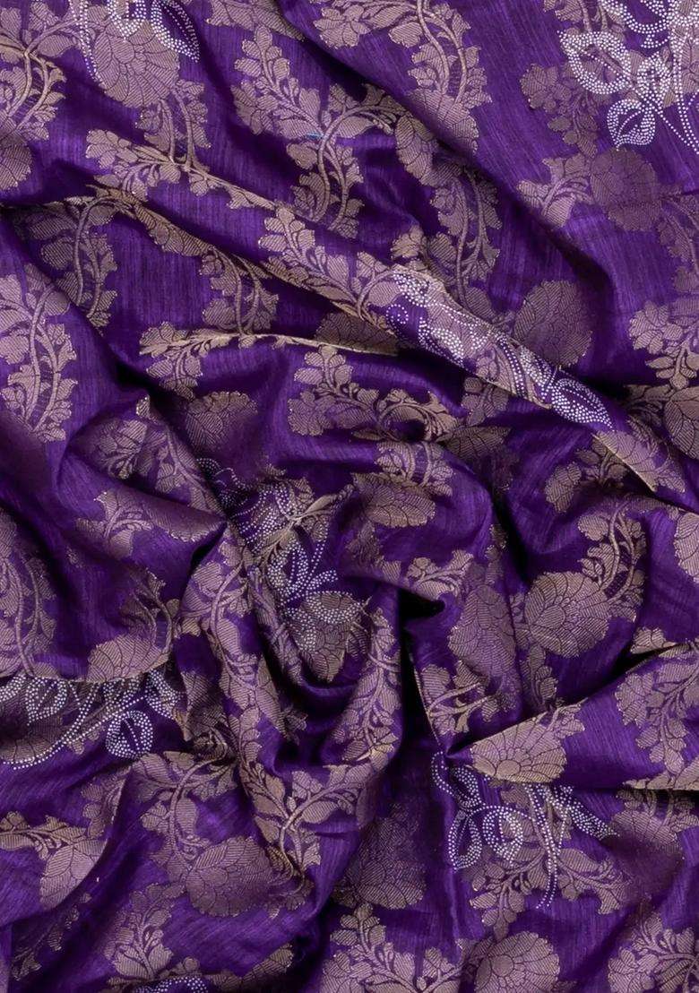 Purple Printed Synthetics Dola Silk Saree With Floral Zari Motifs For Women - Indya