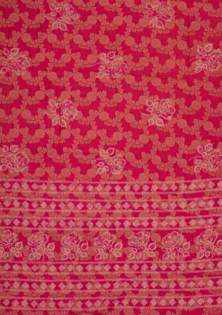 Red Printed Synthetics Dola Silk Saree With Floral Zari Motifs For Women - Indya