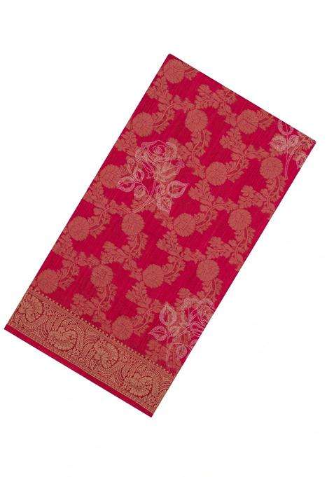 Red Printed Synthetics Dola Silk Saree With Floral Zari Motifs For Women