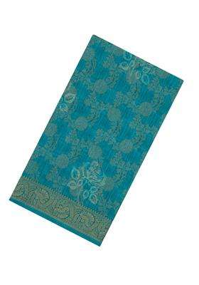 Turquoise Printed Synthetics Dola Silk Saree With Floral Zari Motifs For Women