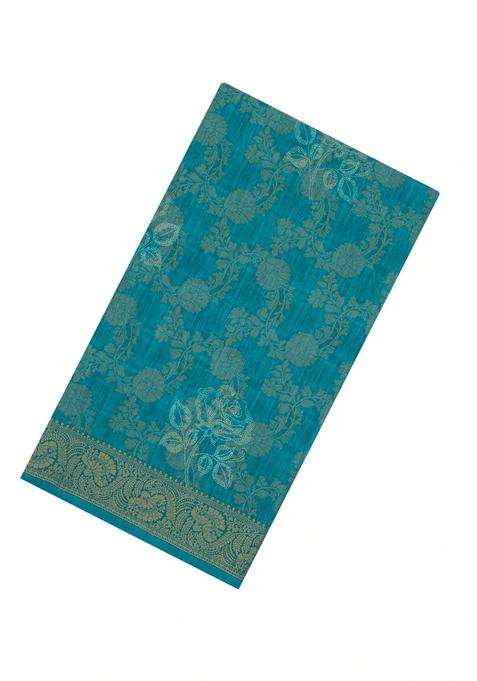 Turquoise Printed Synthetics Dola Silk Saree With Floral Zari Motifs For Women