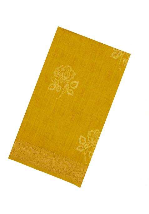 Mustard Printed Synthetics Dola Silk Saree With Floral Zari Motifs For Women